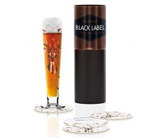 RITZENHOFF Black Label Bierglas von Kurz Kurz Design, aus Kristallglas, 300 ml, mit fünf Bierdeckeln