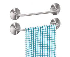 mDesign 2er-Set Handtuchhalter ohne Bohren – selbstklebende Handtuchstange aus gebürstetem Edelstahl – perfekt als Geschirrtuchhalter oder für Handtücher – mattsilberfarben