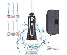 Munddusche Elektrisch Kabellos, Uvistare Professional Wasser Flosser Oral Irrigator IPX7 Wasserdicht, Zahnreiniger mit 300 ML Wassertank 5 Modi und 6 Düsen, Schwarz