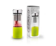 Creano TeebereiterTeamaker - Teeflasche to go aus Glas mit Sieb für losen Tee inkl. Neoprentasche | 400ml (Grün)