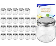 MamboCat 24er Set Rundgläser 212 ml nieder Deckelfarbe Silber to 66 inkl. Diamant Gelierzauber Rezeptheft, Marmeladengläser, Einmachgläser, Einweckgläser, Gläser