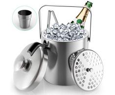 Eiskübel, Tencoz Eiseimer 1,3L Doppelstöckiger Eiswürfelbehälter Edelstahl Eiseimer Eisbehälter mit Zange und DeckelEdelstahlbecher und Tragegriff