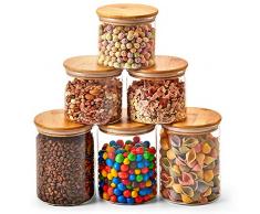 EZOWare 6er Set Glas Vorratsdosen, Vorratsgläser aus Borosilikatglas Küche Lebensmittel Lagerung Behälter mit Bambus Deckel - 900ml / 1400ml