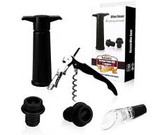 Sunwuun [5 Stücke] Weinpumpe mit 2xVakuum Weinverschluss und 1xWeinausgießern und 1xWeinflaschenöffner,Vakuum Weinstopfen und Weinverschluss (5 Pieces Wine Stopper)