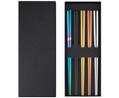 Homgaty Edelstahl Stäbchen, 5 Paar Wiederverwendbare Metall Essstäbchen, 23,5 cm Chinesisches Stäbchen mit Geschenkbox, für Hotpot, BBQ, Sushi, Ramen Nudeln, Spülmaschinenfest, 5 Farbe