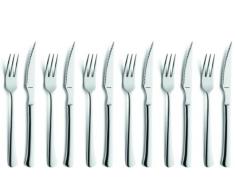 Amefa CHULETEREO 7038 Steak-& Pizzabesteck, für 6 Personen, poliert & rostfrei, Essbesteck, Steakbesteck, 18/10 Edelstahl, Kunststoff, Silber/Schwarz, 12-teilig