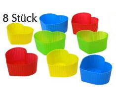 Bunte Herzen Cupcake Förmchen - 8 Stück - Muffin Form - Silikonform Backförmchen