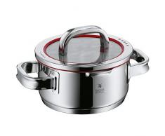 WMF Function 4 Kochtopf 16cm, Glasdeckel, Bratentopf 1,4l, Cromargan Edelstahl poliert, 4 Abgießfunktionen, Innenskalierung, Topf Induktion, unbeschichtet, rot