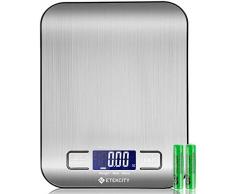 ETEKCITY Küchenwaage Digitalwaage elektronische Waage 5KG mit großem LCD-Display, ultradünne Küchenwaage aus Edelstahl, Flüssigkeitsmessung, hohe Präzision auf bis zu 1g, Tara-Funktion