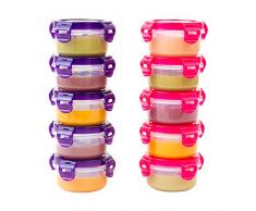 Elacra Aufbewahrungsdosen für Babynahrung, Frischhaltedosen, klein, Kunststoff, 100 ml, Set mit 10 Stück, Rosa und Violett