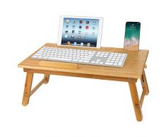 Laptoptisch,Betttisch aus Bambus mit Schublade,Faltbares Frühstück Serving Bett Tablett,Notebookständer,Sofa höhenverstellbar faltbar Lepdesks Laptopständer,55x35x(22-33) cm