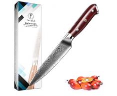 [5-Zoll] Damast Obstmesser Gemüsemesser FANTECK Scharfe 13cm Kochmesser Schälmesser Japanisches Allzweckmesser, Damaskus Klein Chefmesser Küchenmesser aus VG10 Edelstahl mit Rose Holzgriff -Chef Knife
