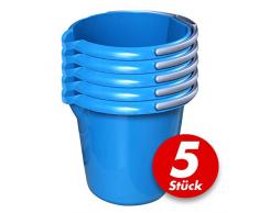 Putzeimer Set - 5 Stück mit Ausguss und Skala, 10 Liter - Eimer rund, Wassereimer Kunststoff, Haushaltseimer Plastik - verschiedene Farben, Farbe:azur