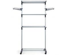 COSTWAY Wäscheständer faltbar, Wäschetrockner rollbar, Standtrockner, Kleiderständer mit Faltregalen, Schuhablage, schwenkbaren Haken (Grau)