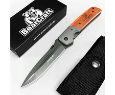 BearCraft Klappmesser Extra Lang mit **GRATIS eBook** | Scharfes Outdoor Survival Taschenmesser | Großes Einhand-Messer mit Titanklinge und Holzgriff | Einsetzbar für Arbeit Wandern Camping