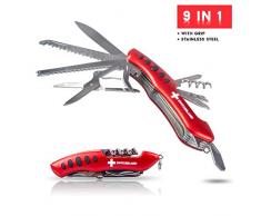 TopSpirit® Taschenmesser Sackmesser mit 9 Funktionen - 9 in 1 Multifunktionswerkzeug mit Grip - Multifunktionstool 10 cm