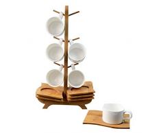 CLX stapelbare Espressotassen Set aus Porzellan Kaffeetassen mit Untertasse und Metallständer, Pastellfarben, einfarbig, Beige / Creme, Protokoll, L