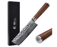 Wakoli Nußbaum Damastmesser Nakirimesser - sehr hochwertiges sehr scharfes Profi Nakiri Nesser mit Damast Klinge 16,5 cm, Küchenmesser, Kochmesser