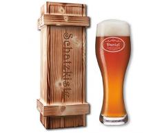 Leonardo Weissbierglas in geflammter Holzkiste | mit kostenloser Gravur | Bier-Geschenk-Set | Weizenbier-Set | Individuelle Geschenkidee (B4)