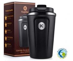 Kupika ® Kaffeebecher to go - Thermobecher [350 ml] - 100% dicht & auslaufsicher - Edelstahl und doppelwandig in Farbe schwarz (Schwarz)