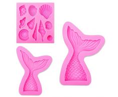 mciskin, 3 Stück, für die Dekoration von Kuchen, Schokolade, Süßigkeiten und Muschel mit Meerjungfrau Schwanz Form Silikon Fondant Form Schokolade Form Backen usw.