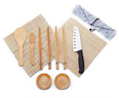 WeeDee Bambus Sushi Maker Set - 2 x Rollmatte, aus Bambus, 4 Paar Essstäbchen, Reislöffel, Paddel, Sushi Messer , 2 x Gericht