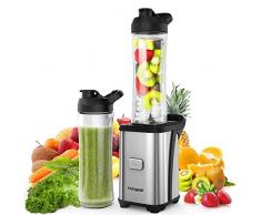 Mixer Smoothie Maker, homgeek Mini Blender mit 2x 600ml Tritan-Kunststoff Flaschen, Tragbar Standmixer für Shake, Smoothie, Eis, Getränk von Obst und Gemüse, 350 Watt, 23000 U/Min, BPA frei, Silber