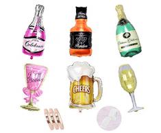 Folienballon Sektflasche Deko Set ,6 Stück Champagner Weinflasche mit Glas Helium luftballons,Riesen Inflated Aluminiumfolie Ballons für Geburtstag Urlaub Hochzeit Party Dekoration (xxxl 100cm)