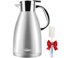 puersit Thermoskanne 1,8 Liter Edelstahl Isolierkanne Doppelschicht Vakuum Kaffeekanne Edelstahl Kaffe Thermoskanne mit 24 Stunden Wärmespeicherung Kältespeicher