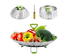Dünsteinsatz Edelstahl Kitchen Dämpfeinsatz für Koch-Töpfe von 18cm - 28cm stufenlos verstellbarer Dampfgarer zum Gemüsedämpfer BPA-frei rostfrei geeignet für Baby-Nahrung,Silber