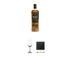 Bushmills Black Bush Irish Whiskey Country Antrim 1,0 Liter + Whisky Nosing Gläser Kelchglas Bugatti mit Eichstrich 2cl und 4cl 1 Stück + Schiefer Glasuntersetzer eckig ca. 9,5 cm Durchmesser