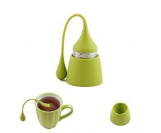 iNeibo Teesieb Teeei für Loses Tee aus Rostfreiem Edelstahl und Lebensmittelechtem Silikon, hübsches Teefilter mit Auffangbehälter. 1er Set Grün