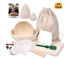 RAIN QUEEN Gärkorb Gärkörbchen Brot Proofing Körbe Runde Rattan Brot Fermentation Korb Bäckermesser Backen Kit (Set Rund(15+22cm))