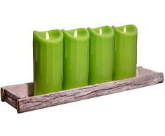 Tronje Dekoschale Holz Tablett 59x14cm inkl. 4 LED Kerzen 23cm Grün bewegte Flamme Timer Kerzentablett Shabby Chic Landhaus