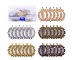 Supvox 60 Stücke Lünette Anhänger Tablett mit Glas Cabochon Rohlinge für Foto Anhänger DIY Halskette Schmuckherstellung