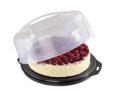 Xavax Kuchen-Transportbox rund mit Deckel (Kuchenbehälter Ø 28,5 cm, Innenhöhe 8 cm, Kuchenbox mit Stückeinteilungshilfe, Haube und Servierfächern, Party- und Tortenbutler) Tortenplatte anthrazit