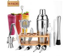 Gomyhom Cocktail Set Cocktail Shaker, Edelstahl Cocktail Mixer Geschenk Set, 14 Teiliges Bar Zubehör Cocktailset, Groß 750 ML Cocktailshaker mit Bambus-Aufbewahrung Für Barmann Männer und Frauen