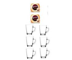 Senseo Kaffeepads Cappuccino Caramel 2er Pack + 6er Set Gläser mit Henkel 300ml …