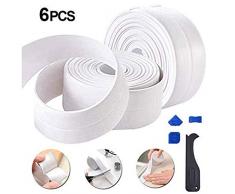 Ruitx Caulk Streifen Dichtband Und 4Pcs Silikonschaber Werkzeug, Küchen Badezimmer WC-Wand-Dichtband wasserdichte Formbeweis Selbstklebendes Dichtungsstreifen, Remover-Versiegelung Werkzeuge,6 roll