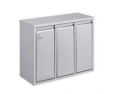 SVITA H3X15 Mülleimer Abfallsammler Abfalleimer Mülltrennung mit Schub-Fächern (Silber, 45 Liter 3x15L)