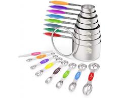 Wildone Messbecher und magnetische Messlöffel-Set, Edelstahl, 16-teiliges Set, 8 Messbecher & 7 doppelseitig stapelbare magnetische Messlöffel & 1 Libeler