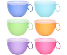 idea-station NEO Kunststoff-Tassen 6 Stück, 500 ml, bunt, mit Deckel, mehrweg, bruchsicher, Griff, Henkel, Set, XXL-Tassen, Kaffee-Becher, Kaffee-Tasse, Tee-Tasse, Camping-Geschirr, Camping-Tasse