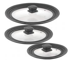 Rosenstein & Söhne Pfannen-Zubehör: 3er-Set Universal-Silikonrand-Glasdeckel für Ø 16-28 cm (Universaldeckel Topf)