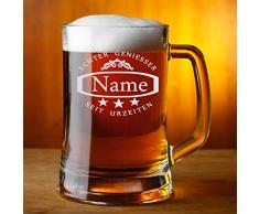 polar-effekt Leonardo Bierkrug mit Gravur eines Namens – Bierseidel Geschenkidee Motiv Ornament und Sterne 0,5l