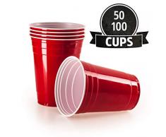 VIVALOO 50 Plastikbecher Trinkbecher - Bierpongset Red Cups, Rote Beer Pong Becher, Partybecher 473ml 16oz