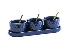 DINNA Souffleförmchen Baking Ramekin Porzellan Creme Brulee Geschirr Back Pudding Bowl Ofen Mold Nordic Ramiken Set mit Base und Löffel,Blau