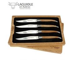 Laguiole en Aubrac Steakmesser - 4er Set - Griff Eichen-Holz - Original Frankreich mit Zertifikat - vier Tafelmesser
