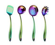 cineman Bunte Spachtel, Edelstahl-Regenbogen PVD-beschichtetes Utensilienwerkzeug Für Die Küche, Geschlitzter Suppenkellen-Abschäumer-Löffel-Satz