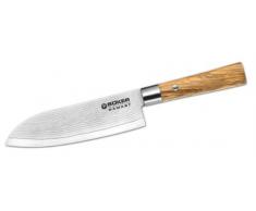 Böker Damast Olive, Santoku Allzweckmesser, Olivenholz Griff, Klingenlänge 17,2cm