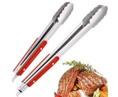 LessMo Lange Edelstahl Grillzange Set 2 (30cm und 40cm) mit Griff aus hochwertigem Buchenholz - [ Hitzebeständigen, Stabilem,Komfort ]